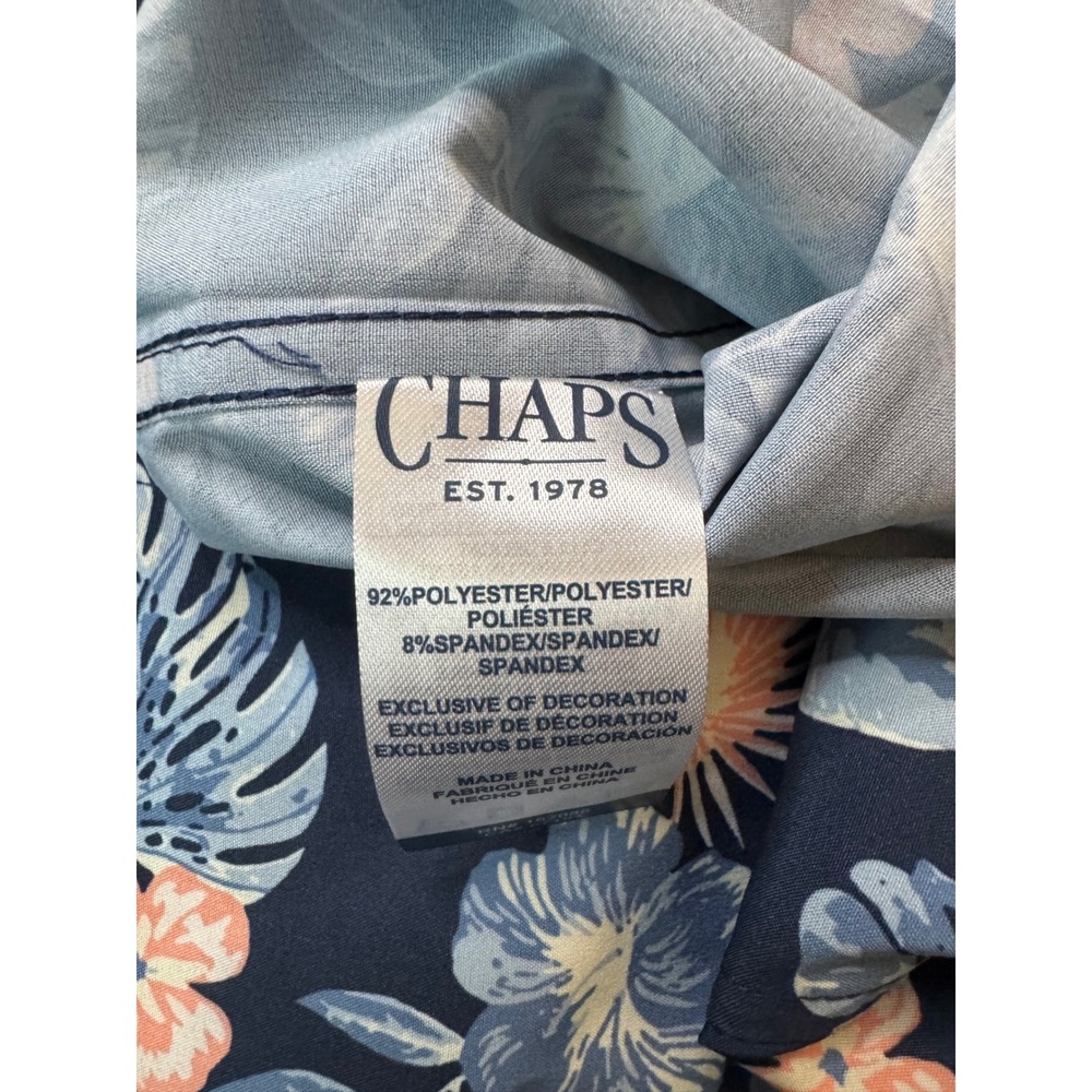 Chaps Everyday Performance Mens Floral Tropical Shirt Navy Blue Large CM15SW251W - Picture 4 of 6